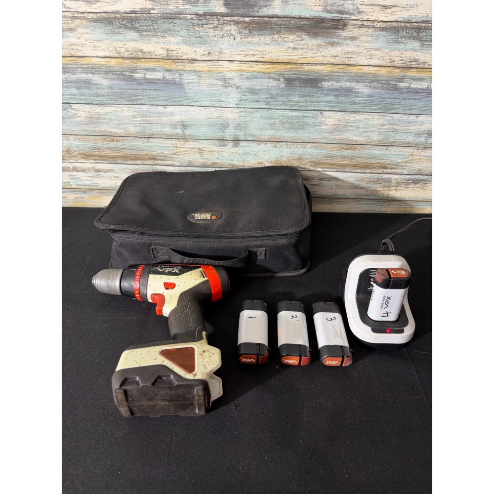Black & Decker VPX Cordless Drill Set White 4 Batteries Charger Bag Excellent